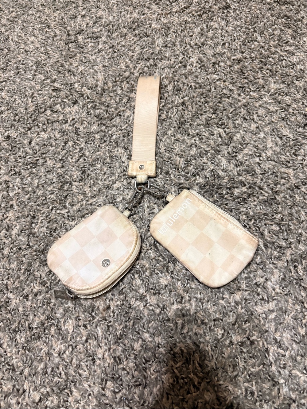lululemon athletica Beige Check Wristlet Key & Card Pouch Set